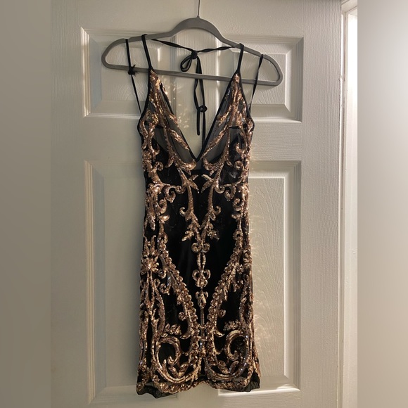 Beautiful Sheer Black Mini Dress with Gold Embelishment - Picture 4 of 4